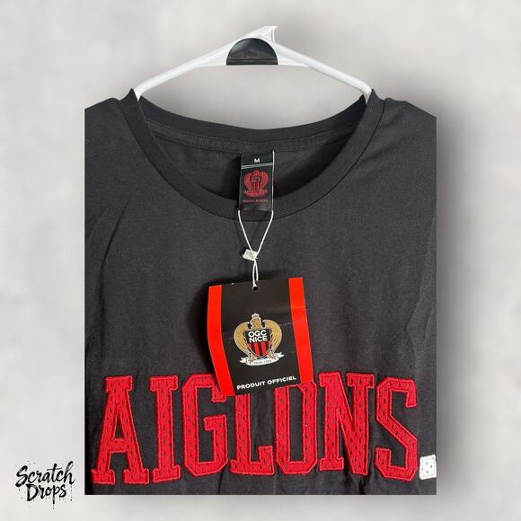 Mens Soccer Shirt NWT Medium 100 Percent Cotton Black Tee Aiglons New Tags M01 - Picture 2 of 3